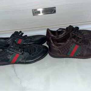 Two Pretty Black and Brown Gucci sneakers, size 9, $250 each.
